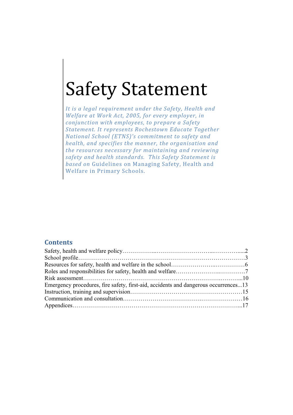 Safety, Health and Welfare Policy 2