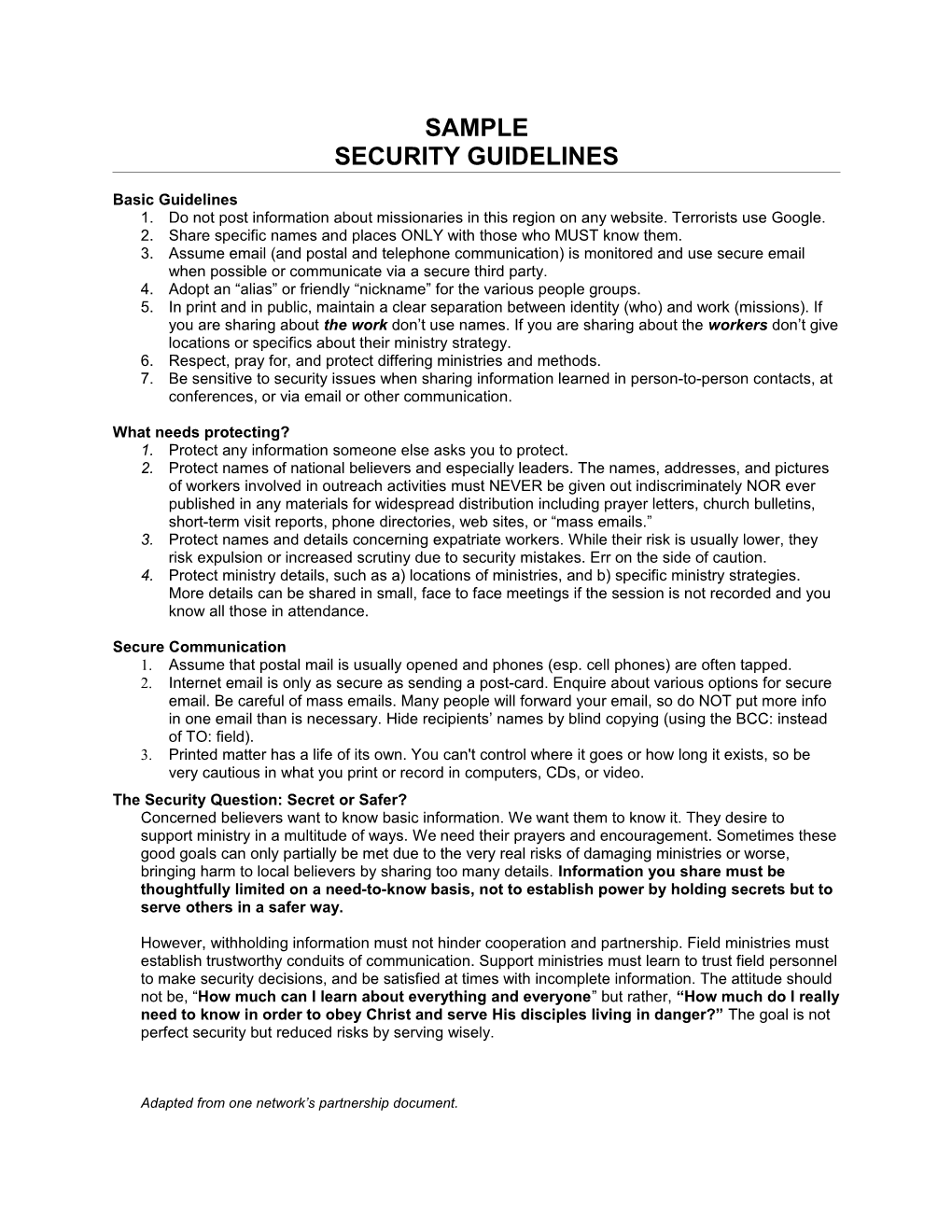 Security Guidelines