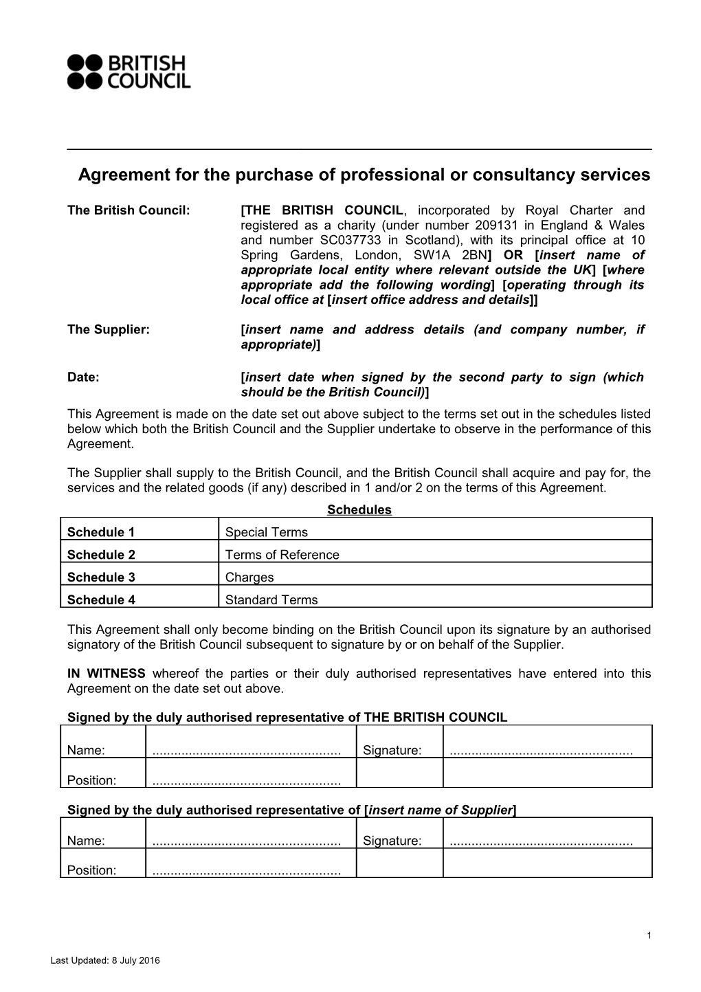 Agreement for the Purchase of Professional Or Consultancy Services