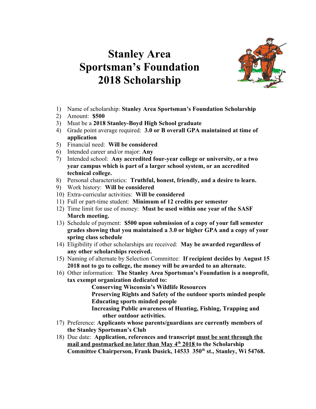 Stanley Sportsman S Club Scholarship