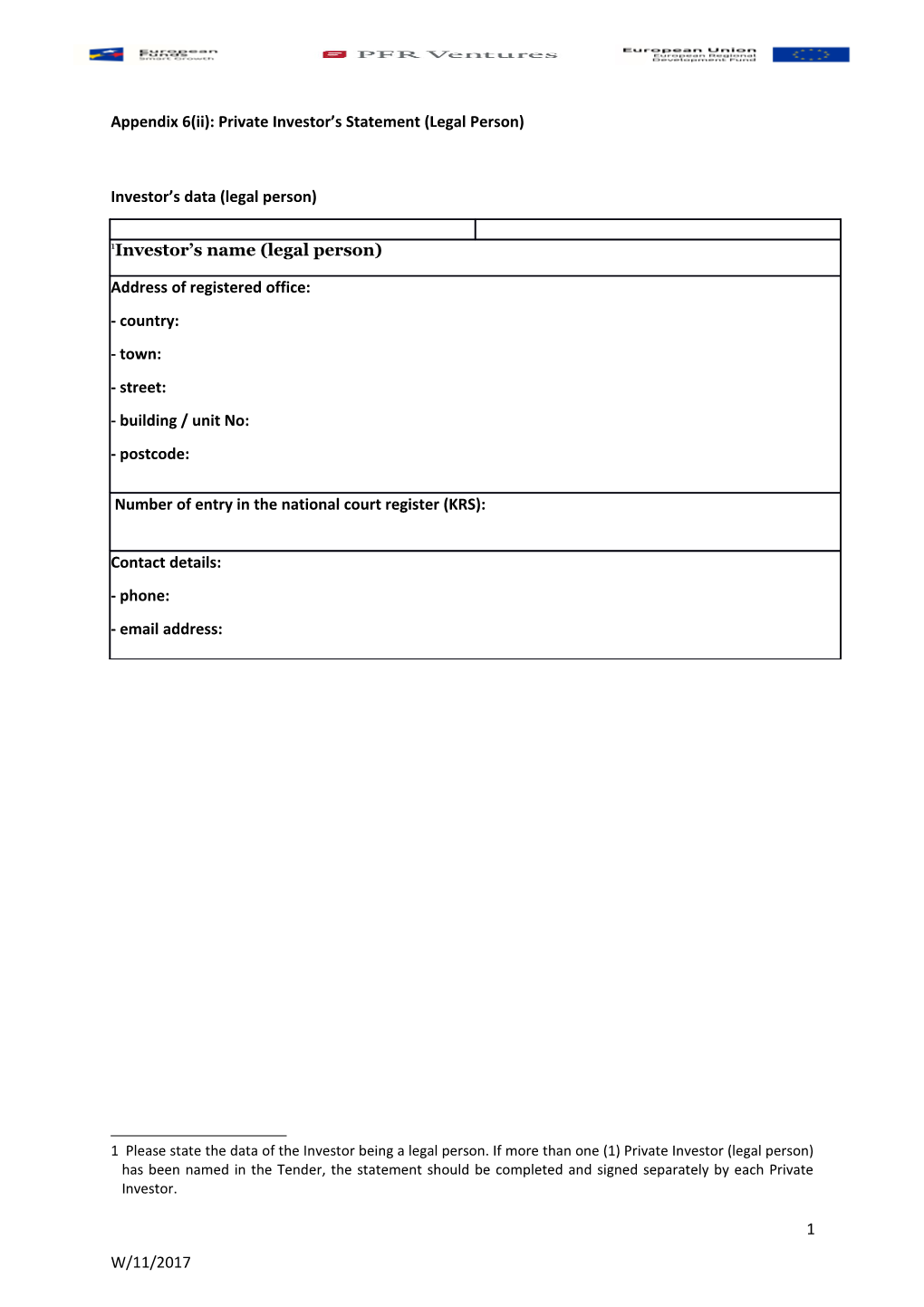 Appendix 6(Ii): Private Investor S Statement (Legal Person)