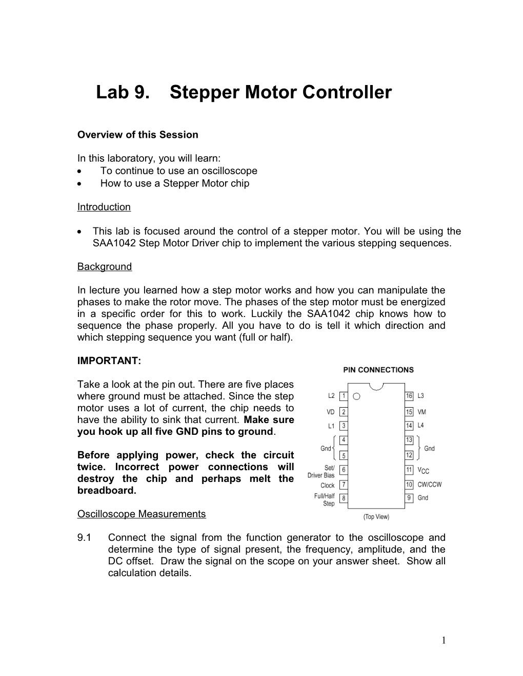 Lab 9. Stepper Motor Controller