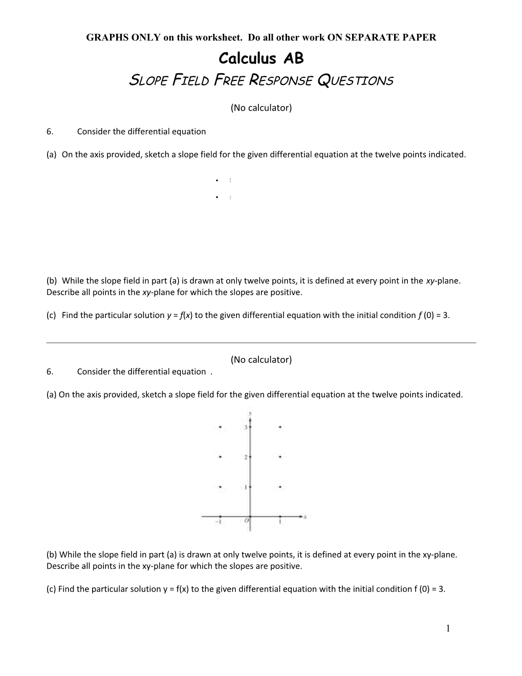 GRAPHS ONLY on This Worksheet. Do All Other Work on SEPARATE PAPER