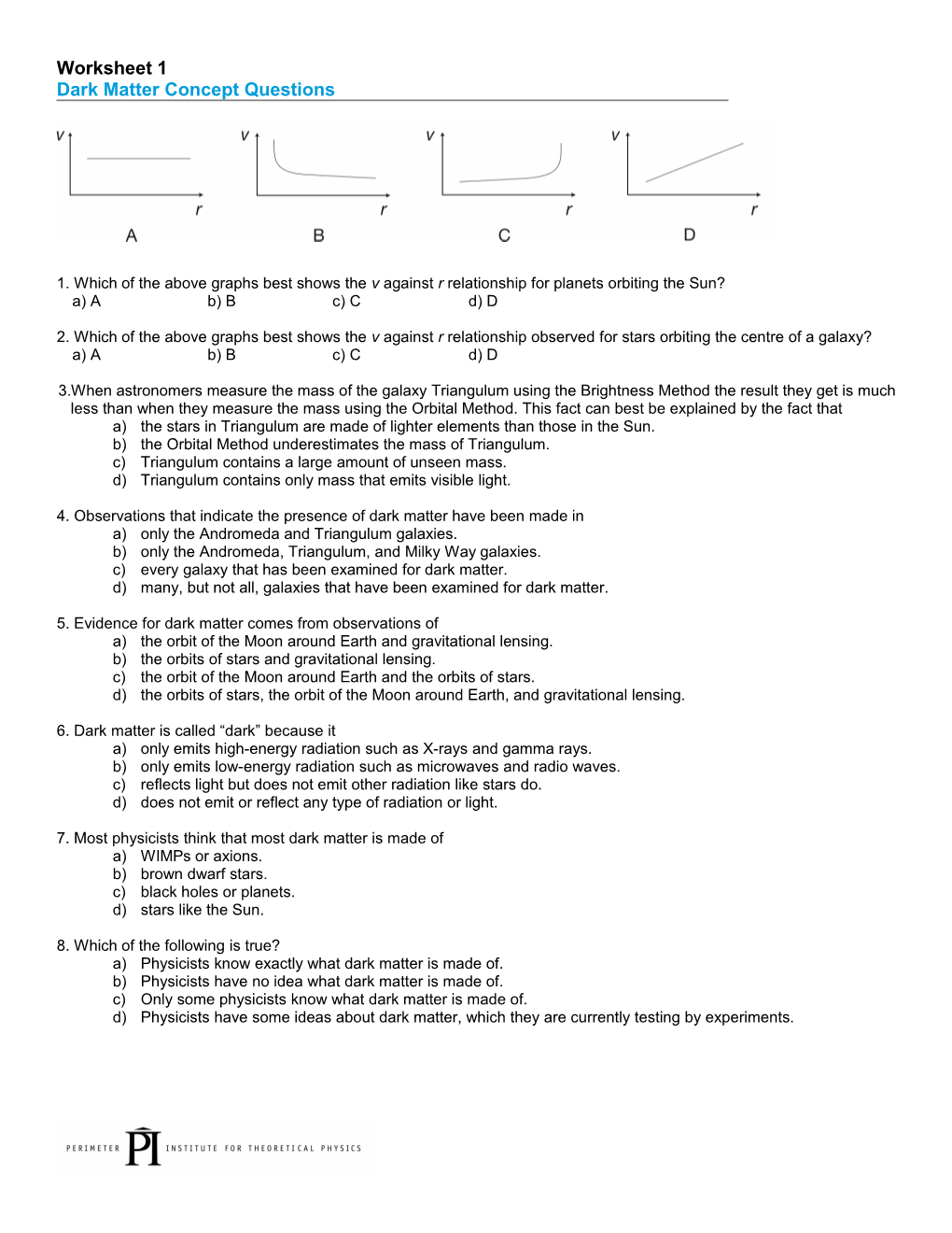 Worksheet 1 Dark Matter Concept Questions