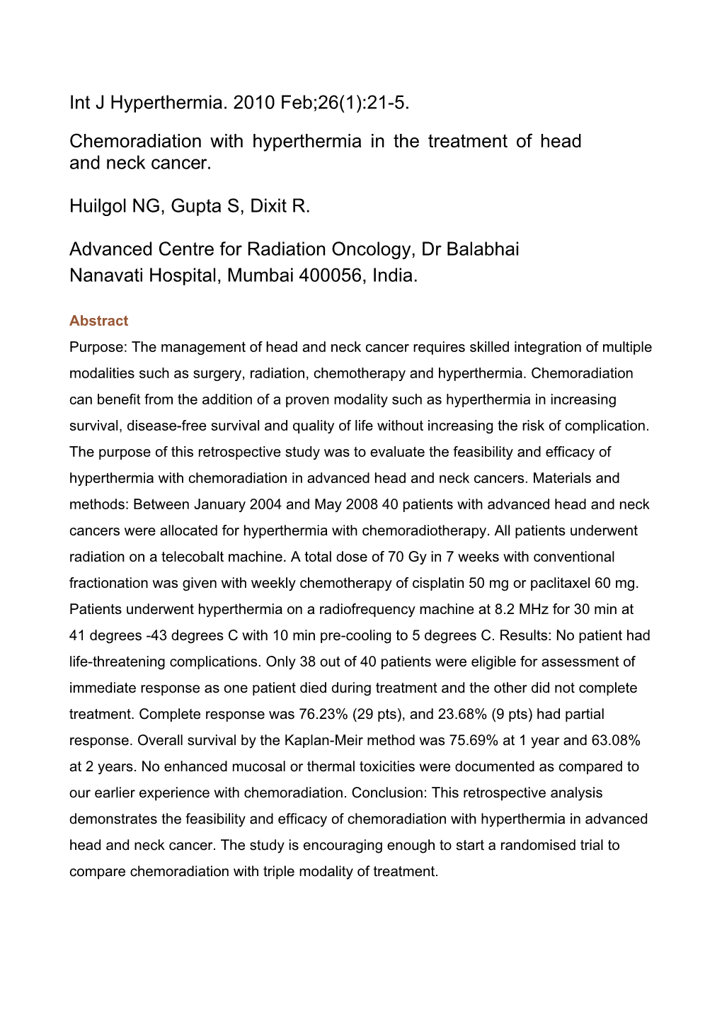 Chemoradiation with Hyperthermia in the Treatment of Head and Neck Cancer