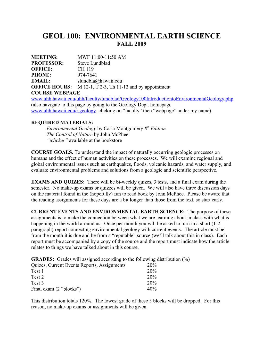 Geol 100: Environmental Earth Science