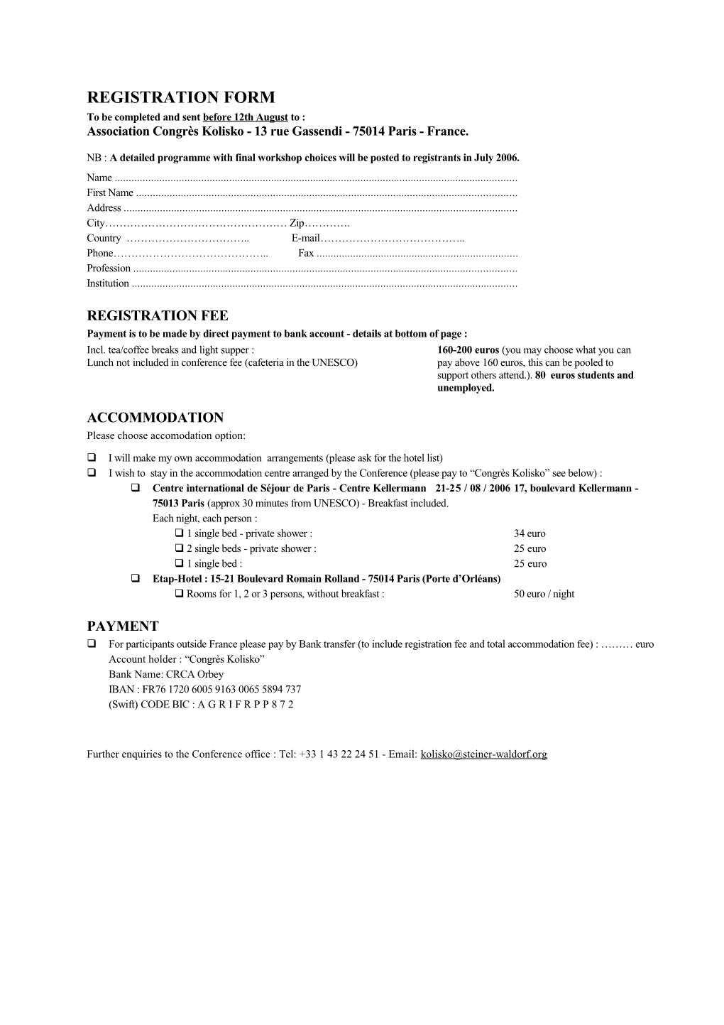Formulaire D Inscription / Anmeldeformular / Registration Form