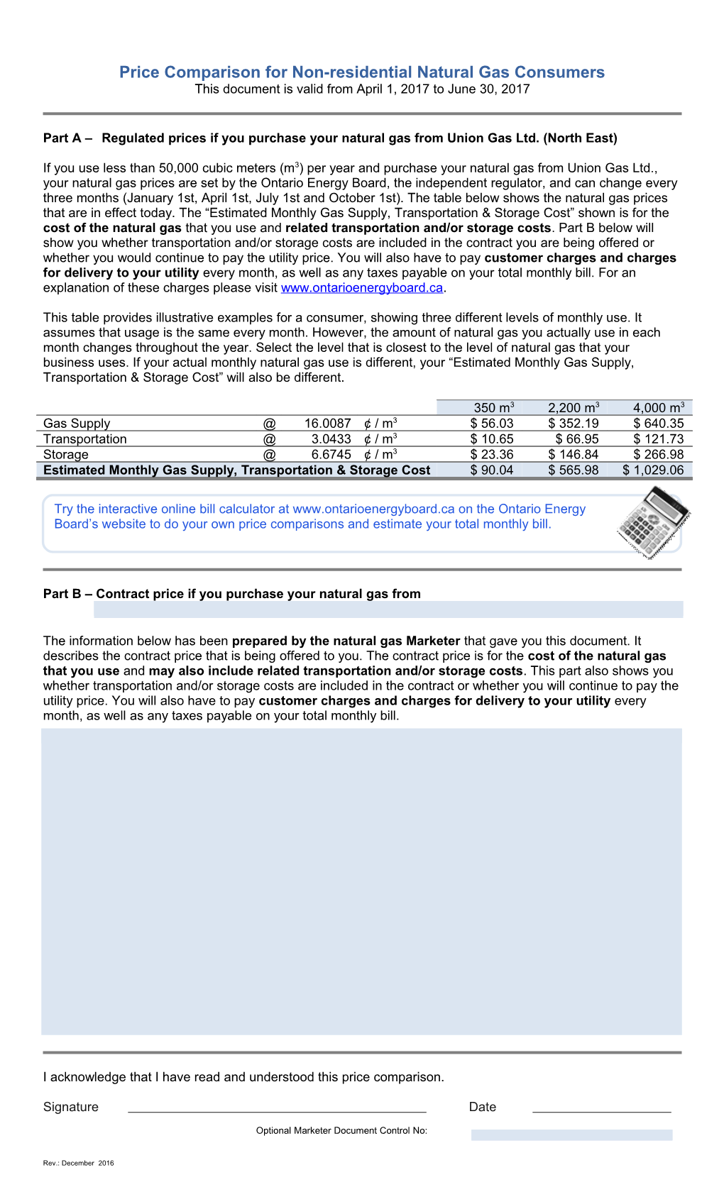 Price Comparison for Non-Residential Natural Gas Consumers