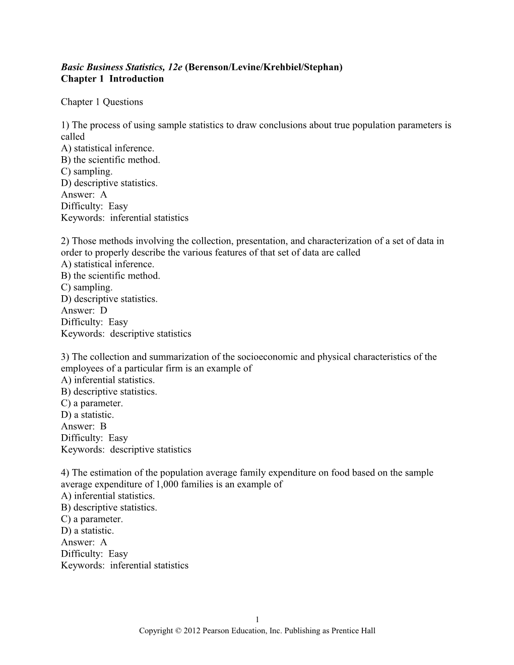 Basic Business Statistics, 12E