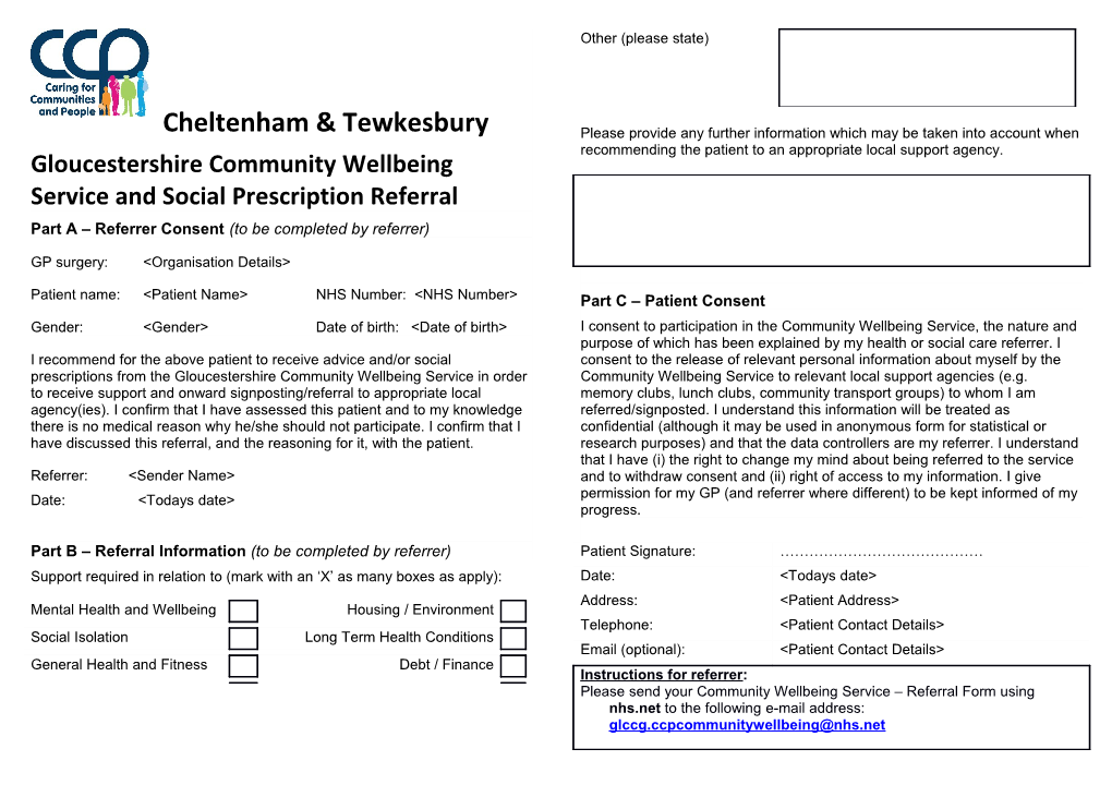 Gloucestershire Community Wellbeing Service and Social Prescription Referral