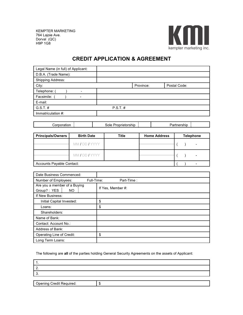 Credit Application & Agreement