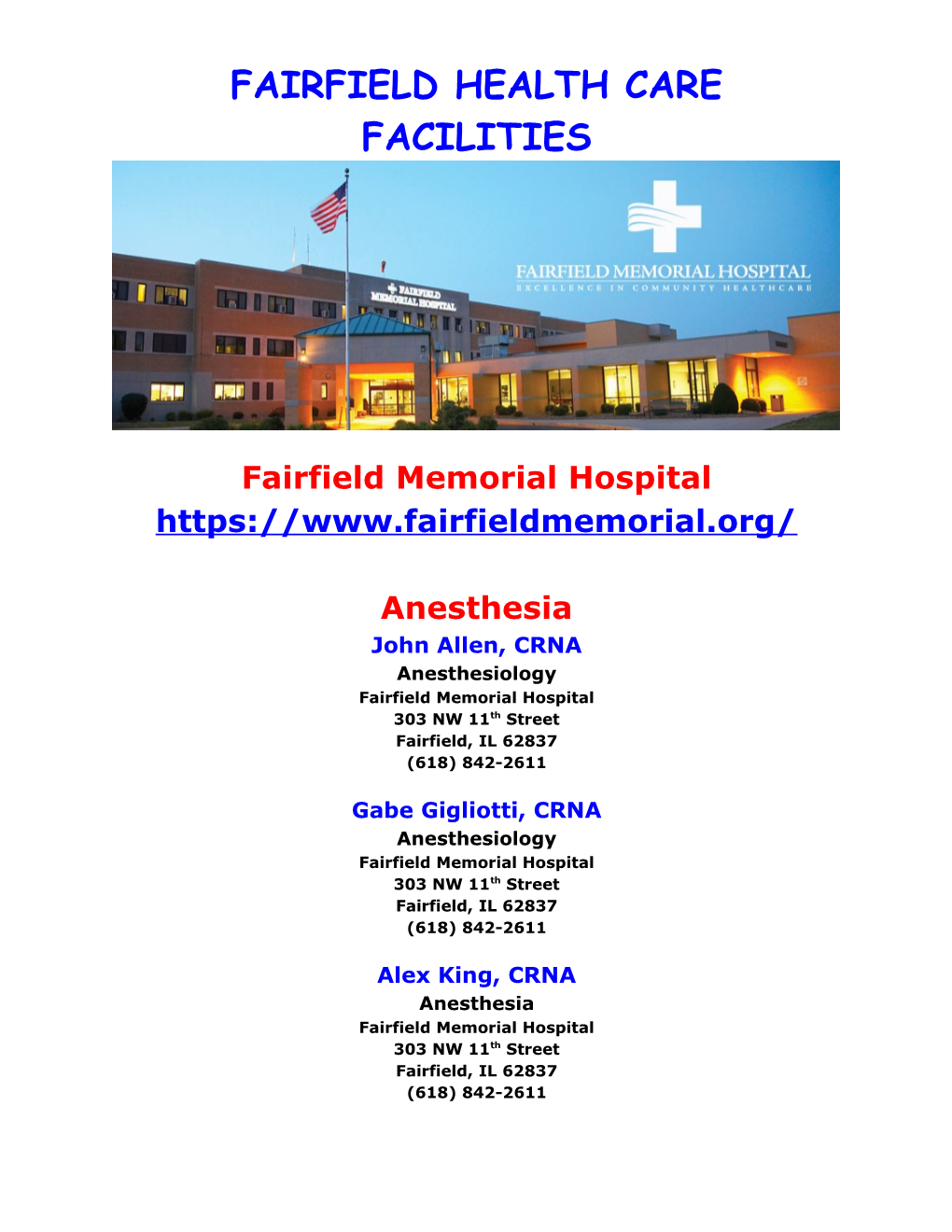 Fairfield Health Care Facilities