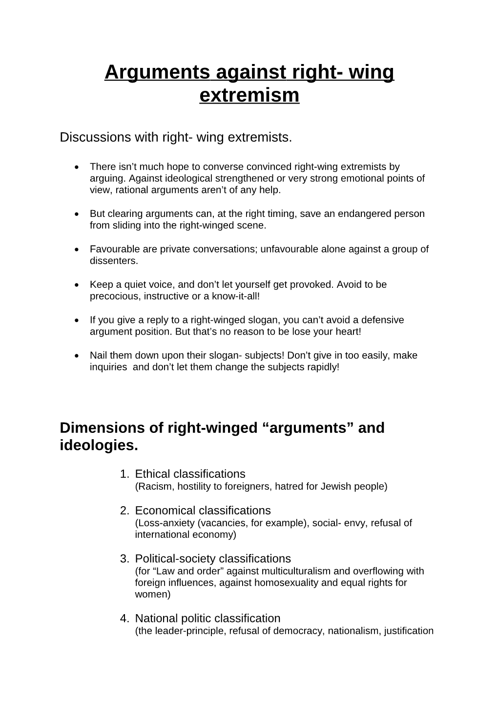 Arguments Against Right- Wing Extremism