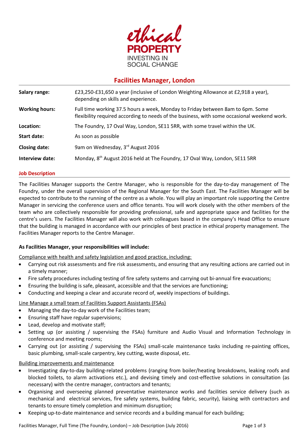 Facilities Manager, London