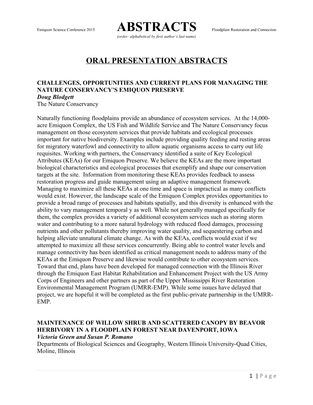 Emiquon Science Conference 2015Abstractsfloodplain Restoration and Connection