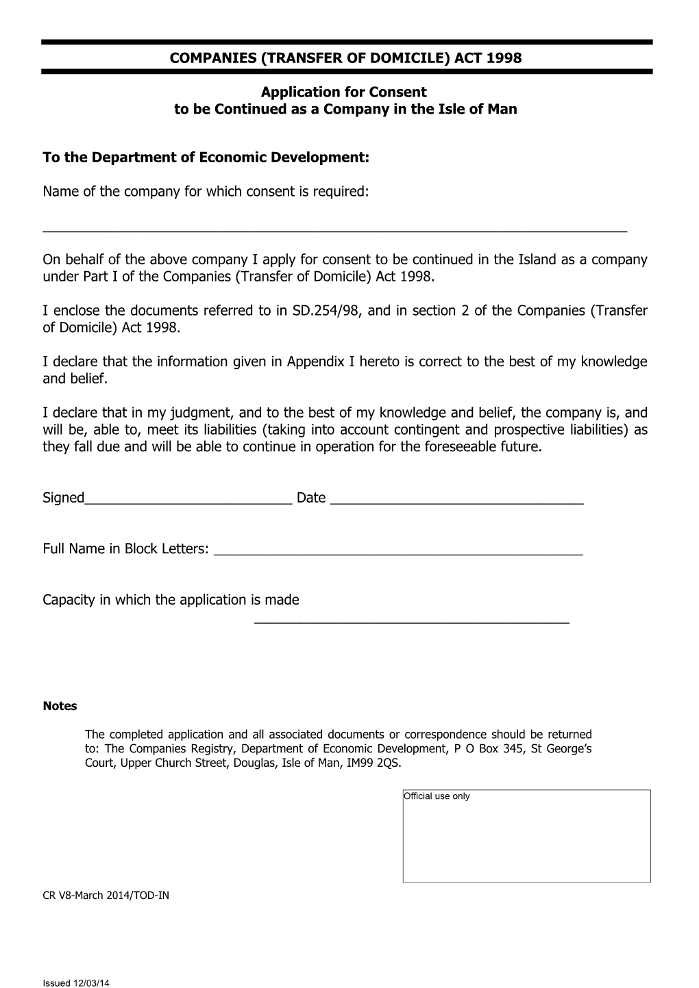 Companies (Transfer of Domicile) Act 1998