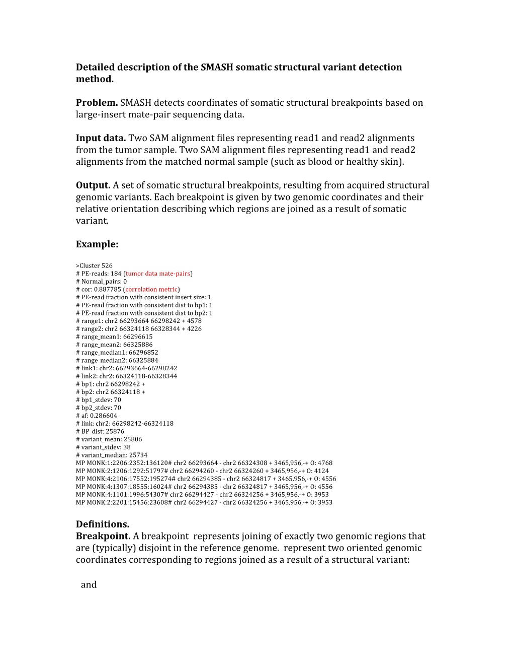 Detailed Description of the SMASH Somatic Structural Variant Detection Method