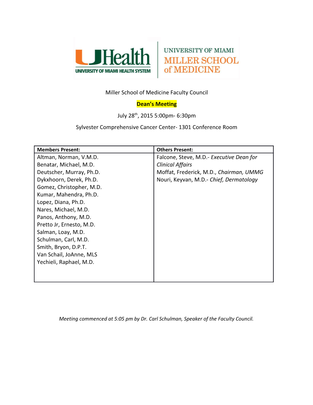 Miller School of Medicine Faculty Council