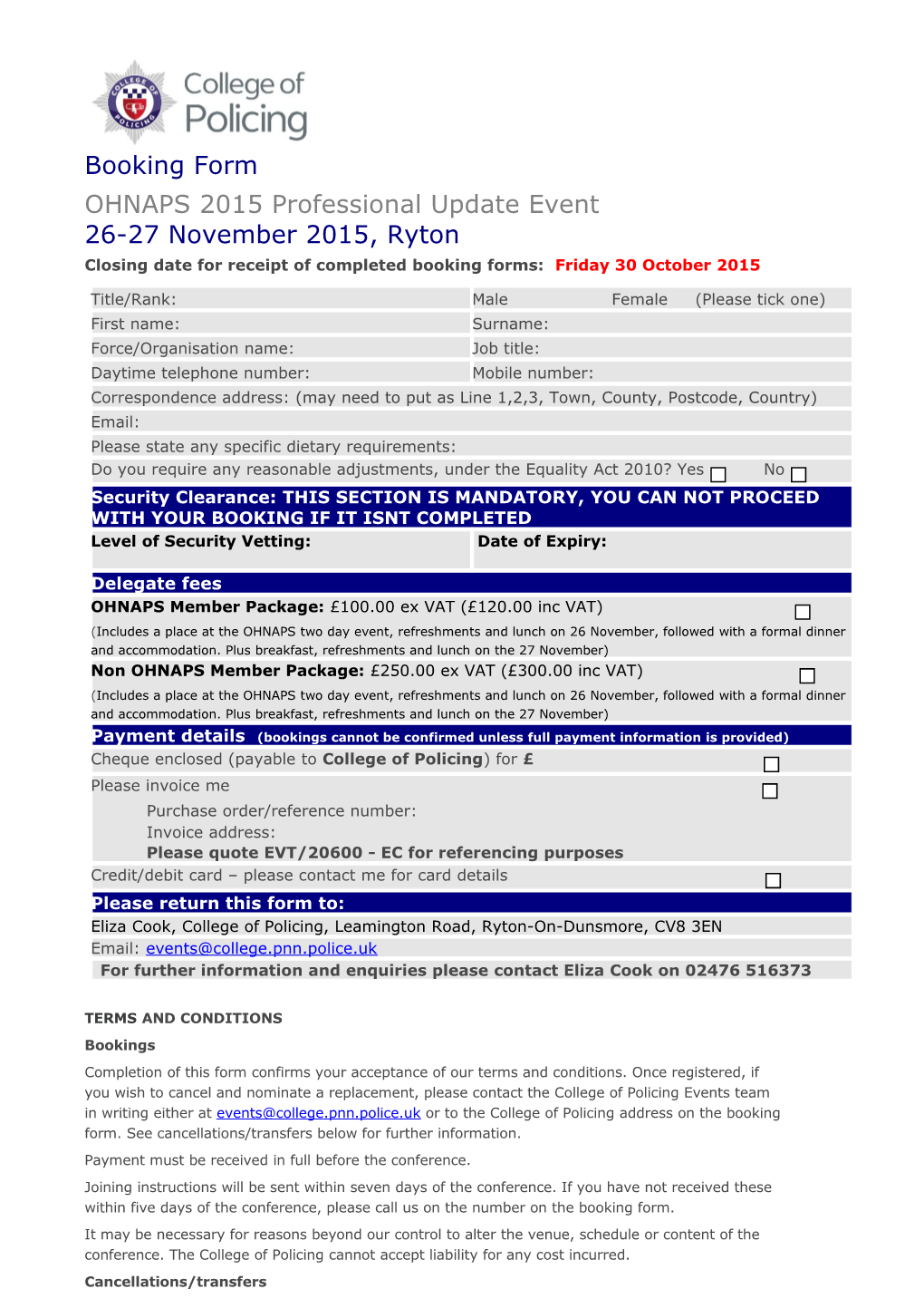 NPIA CUTTING EDGE CONFERENCE Booking Form