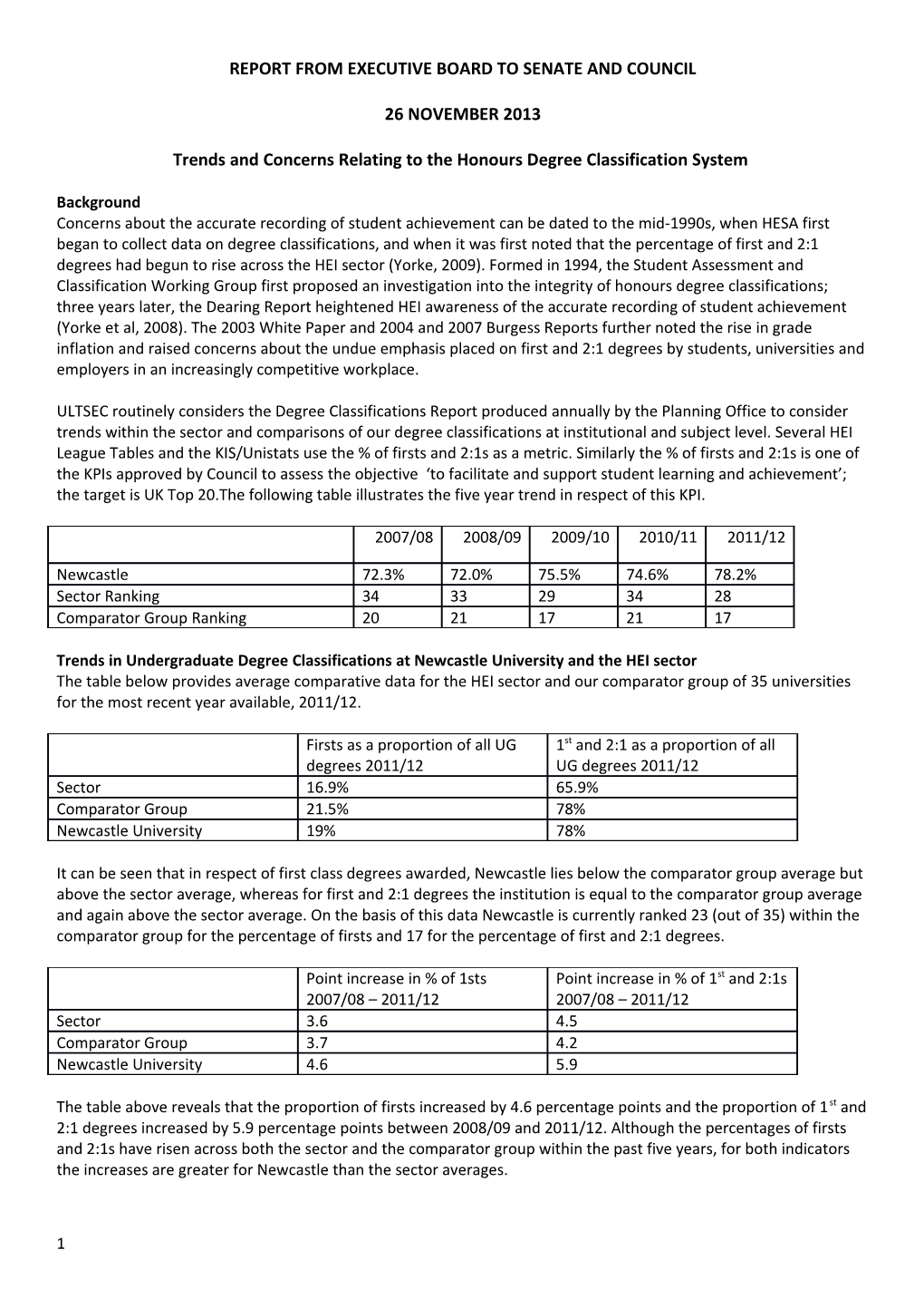 Report from Executive Board to Senate and Council