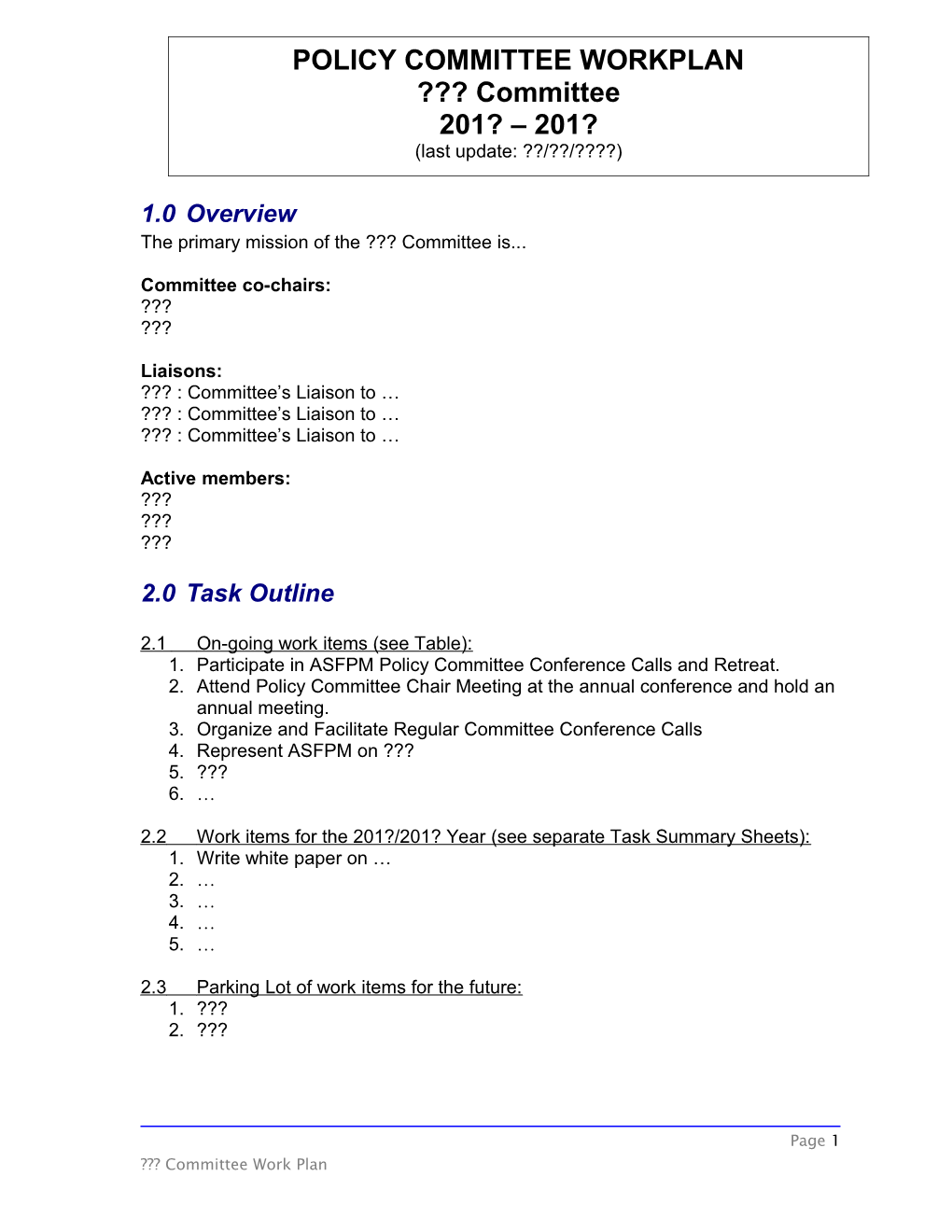 Template Committee Work Plan