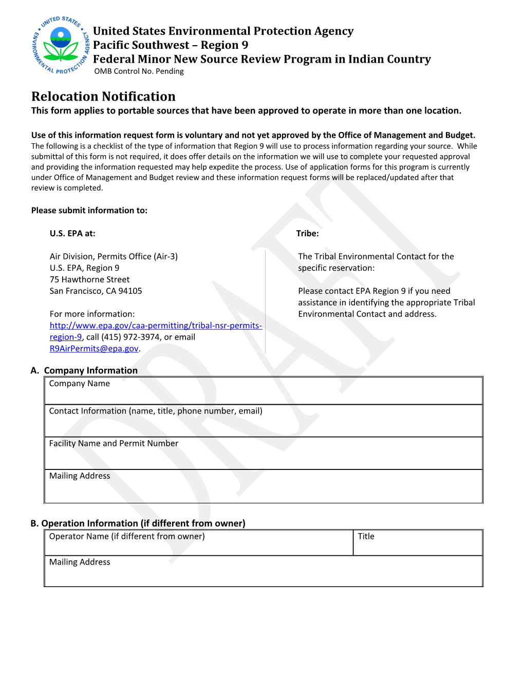 Region 9 Facility Relocation Notification (Form LOC)