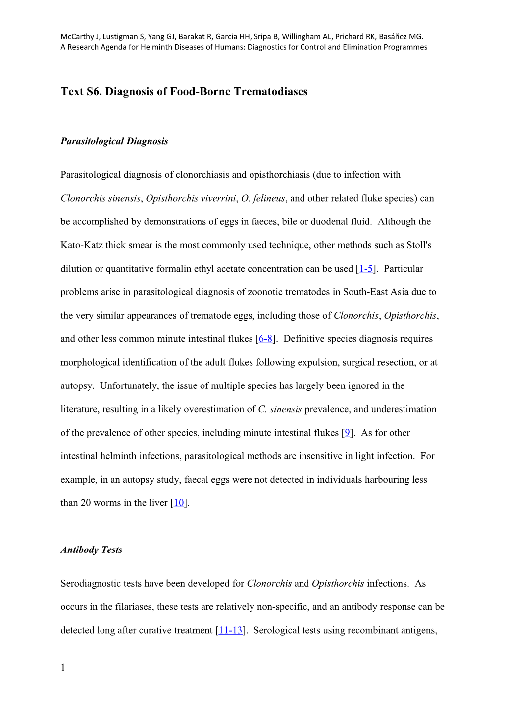 Diagnosis of Food-Borne Trematode Infection