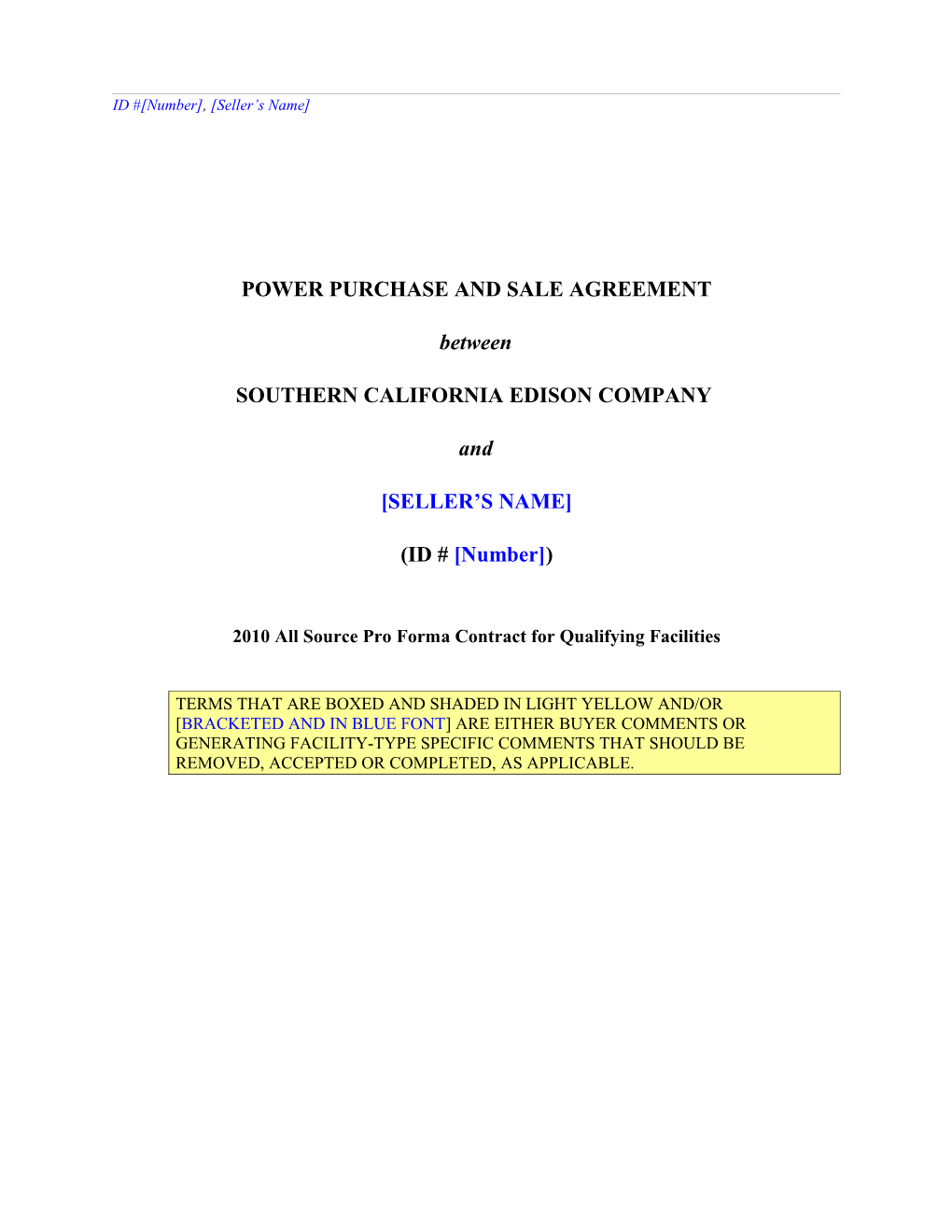 Power Purchase and Sale Agreement
