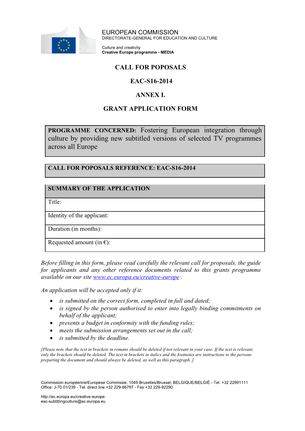 Annex I - Grant Application Form