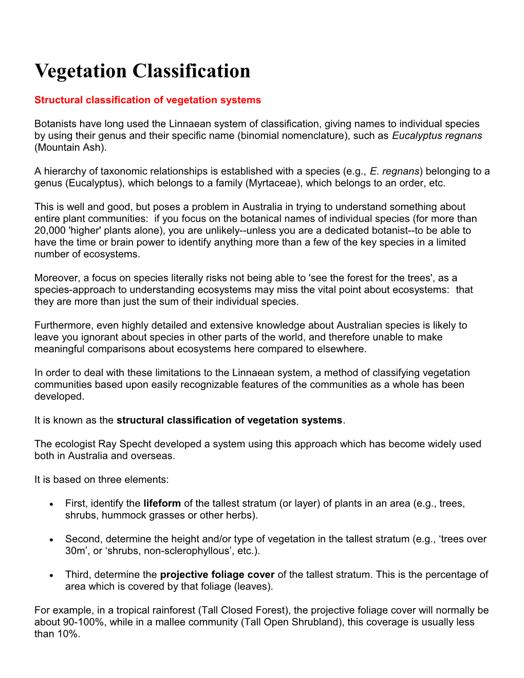 Structural Classification of Vegetation Systems