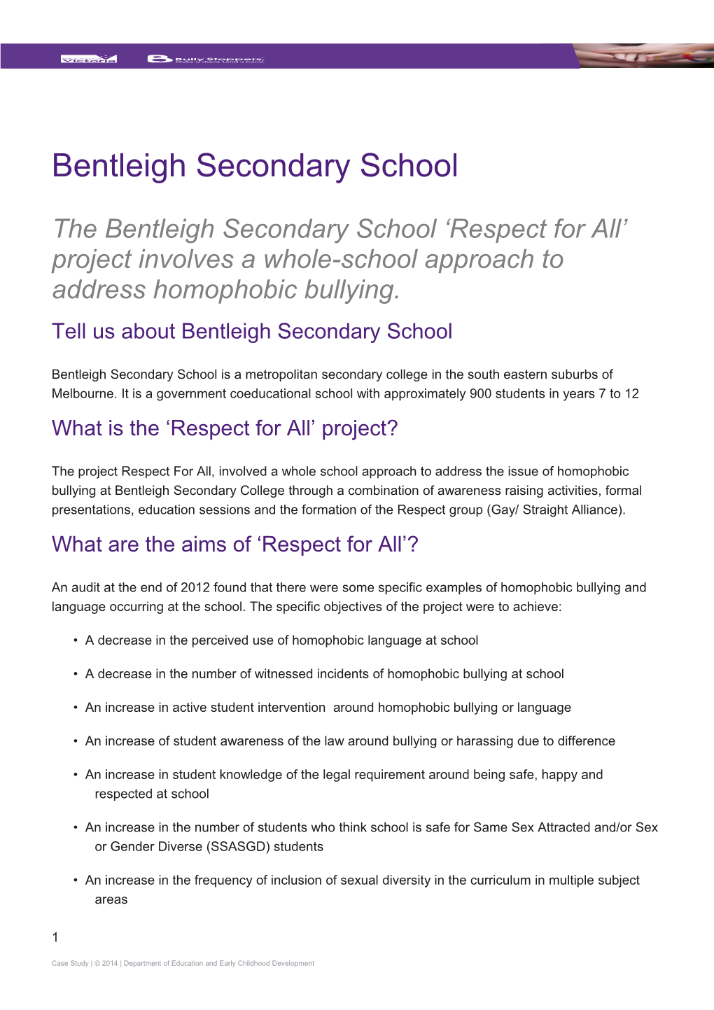 Bully Stoppers Case Study Bentleigh Secondary College