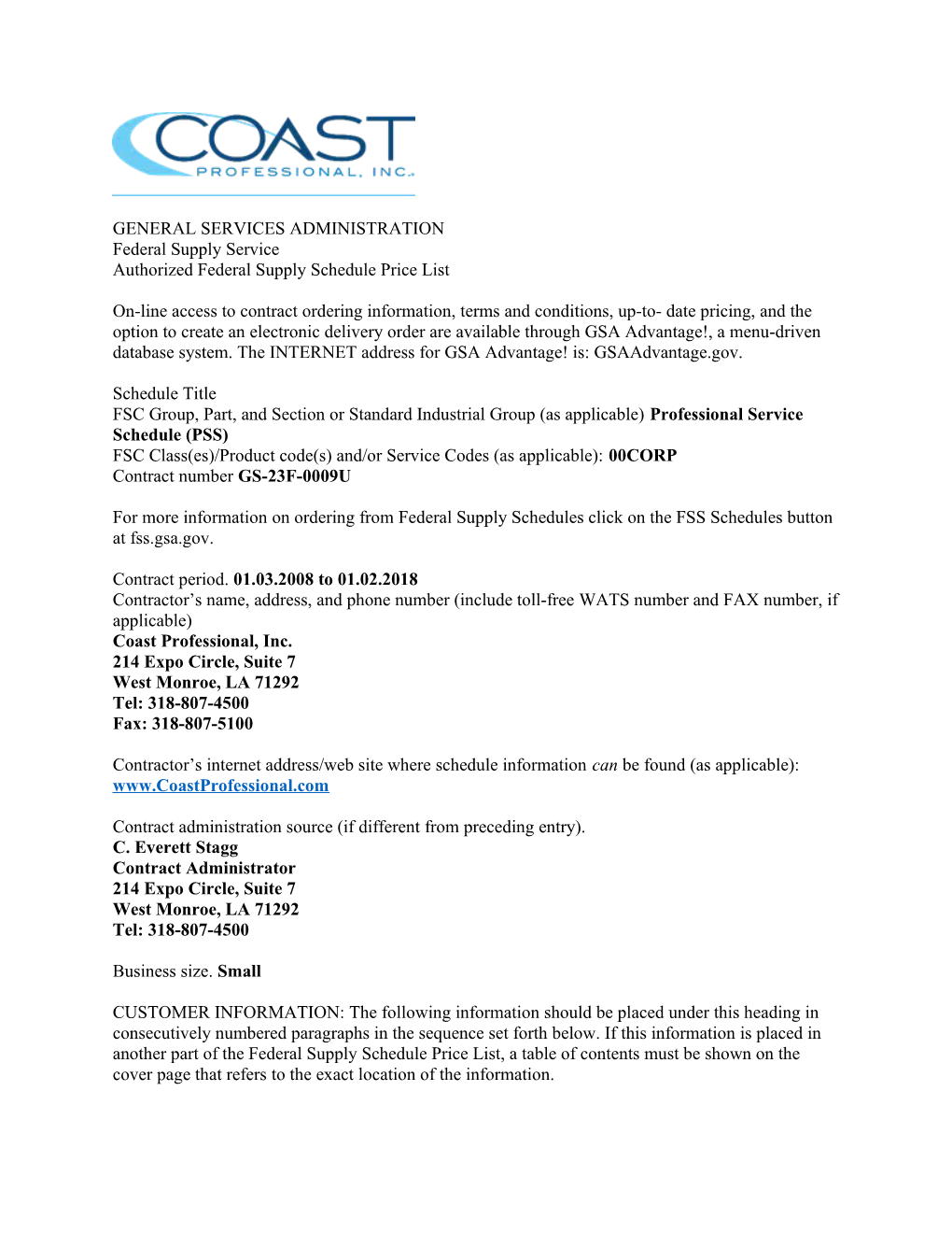 Authorized Federal Supply Schedule Price List s11