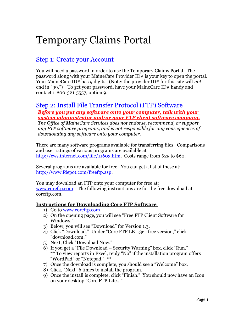 Temporary Claims Portal