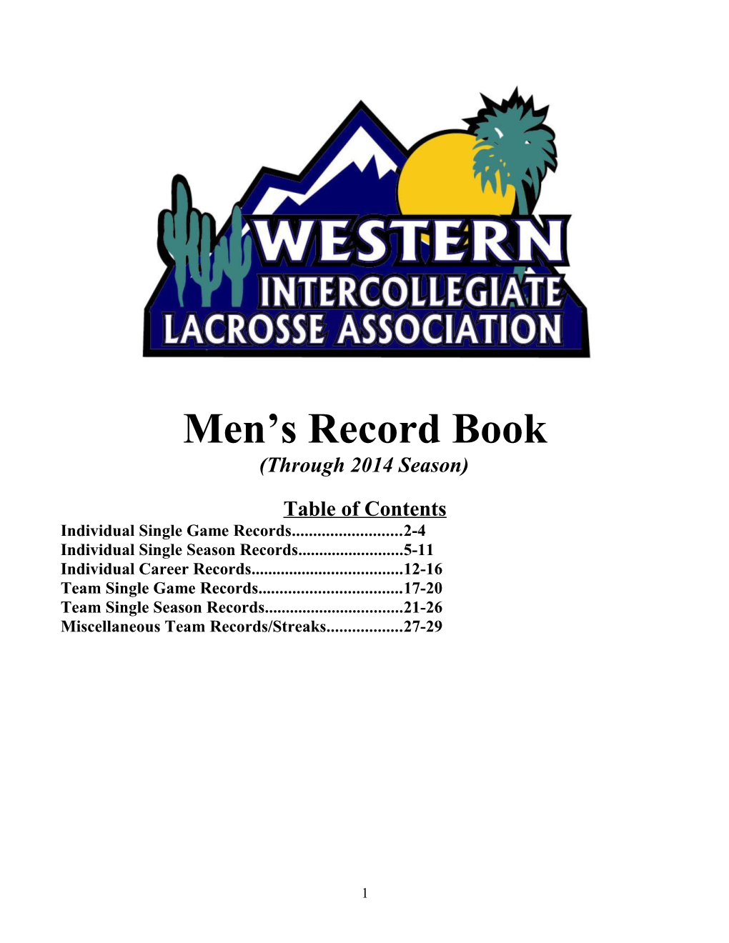 Men S Record Book (Through 2014 Season)