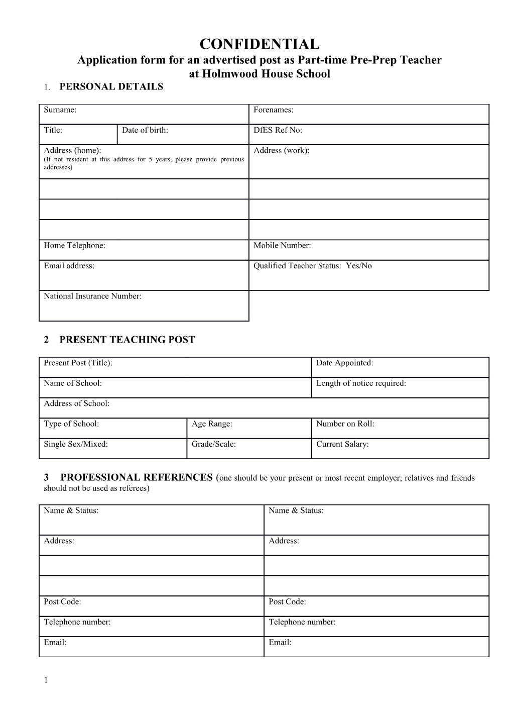 Application Form for an Advertised Post As Part-Time Pre-Prep Teacher