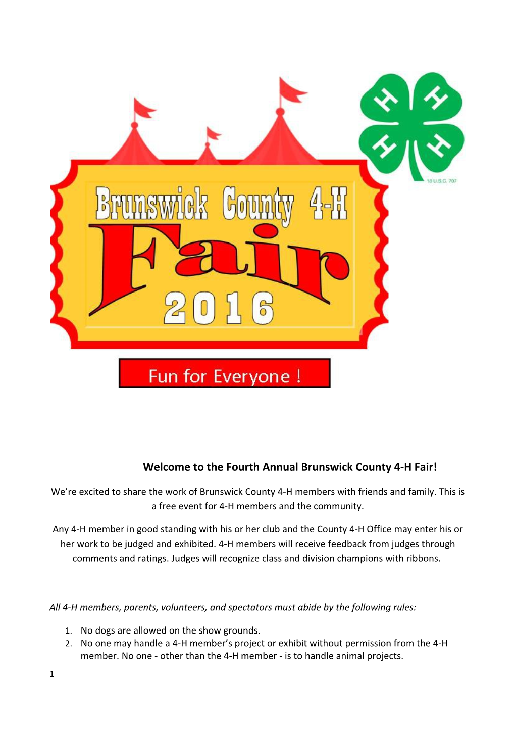 Welcome to the Fourth Annual Brunswick County 4-H Fair!
