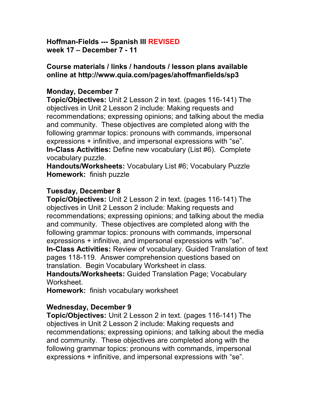 Hoffman-Fields Spanish III REVISED