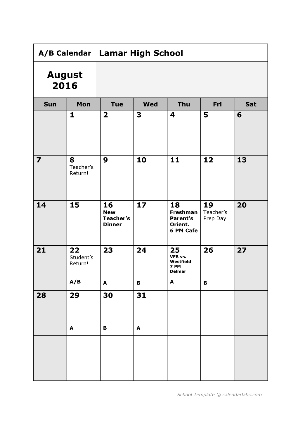 2016-17 School Calendar - Calendarlabs.Com