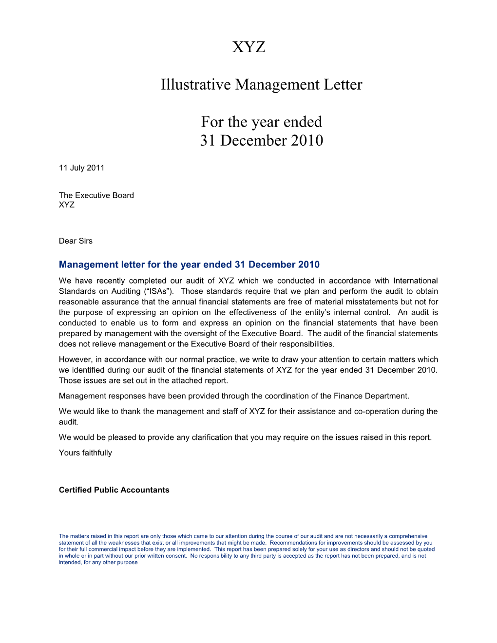 Management Letter for the Year Ended 31December 2010