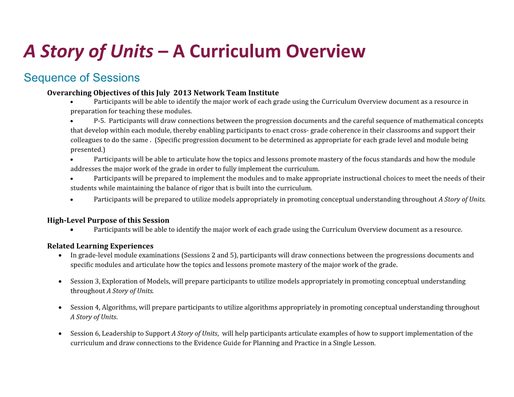 A Story of Units a Curriculum Overview
