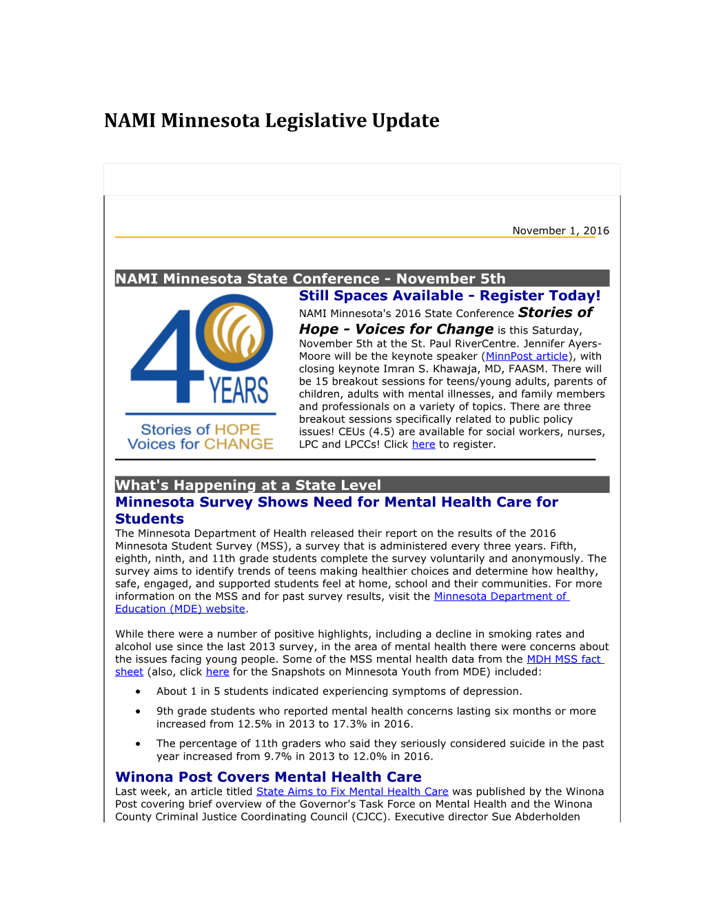 NAMI Minnesota Legislative Update s2