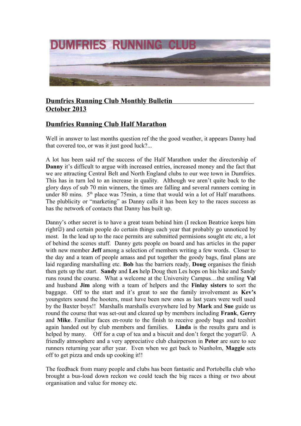 Dumfries Running Club Monthly Bulletin October 2013