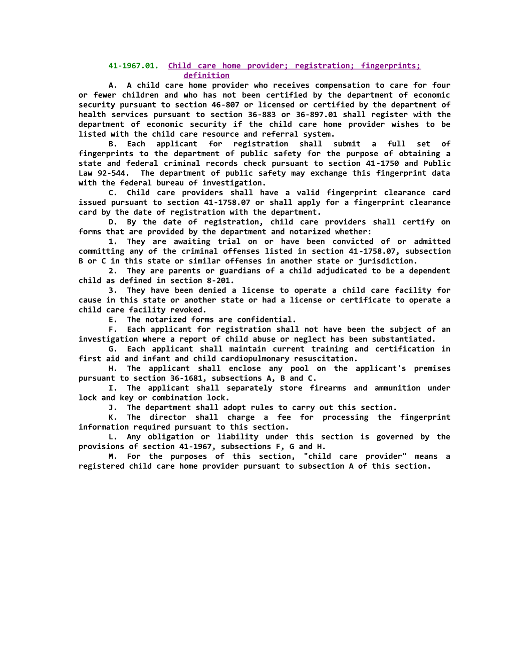 41-1967.01; Child Care Home Provider; Registration; Fingerprints; Definition