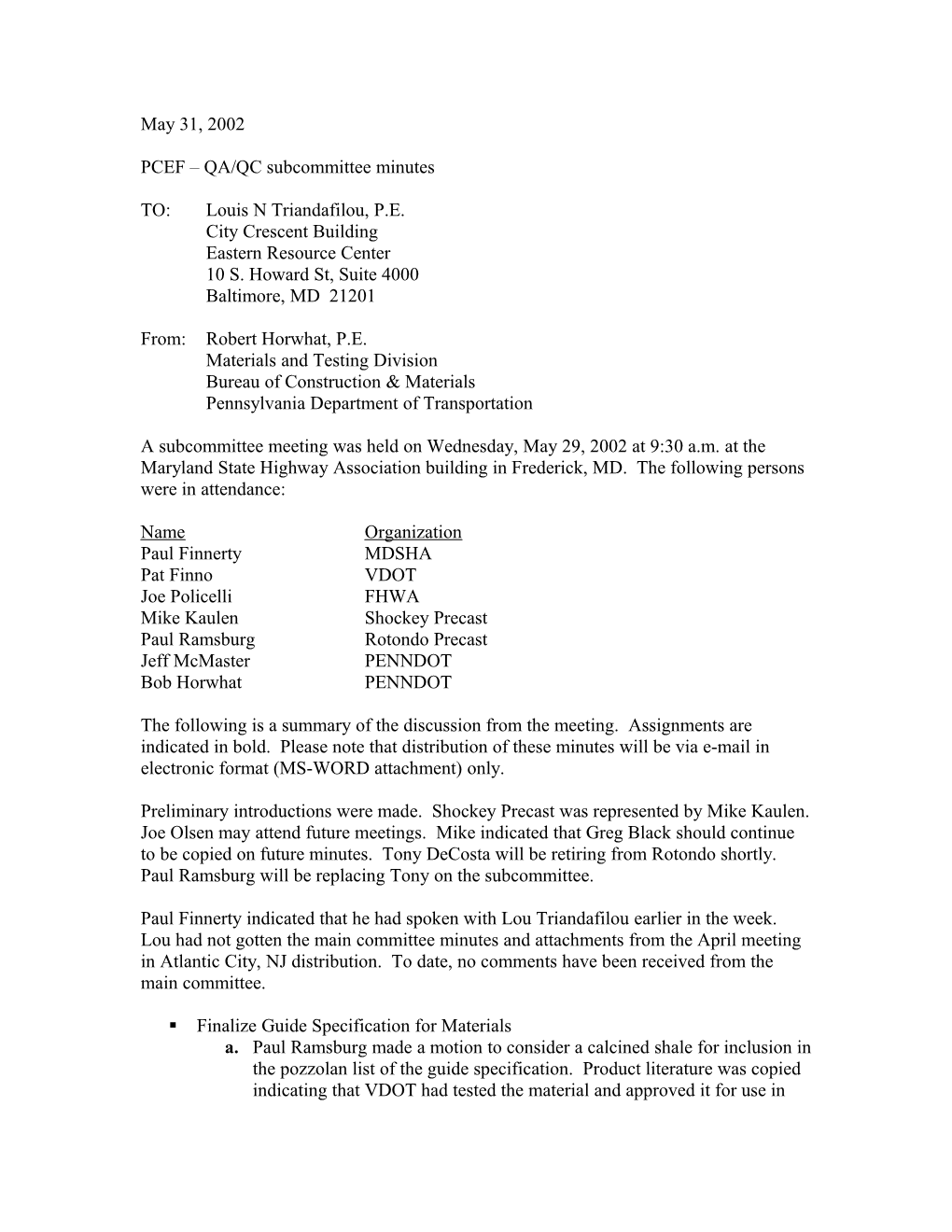 PCEF QA/QC Subcommittee Minutes