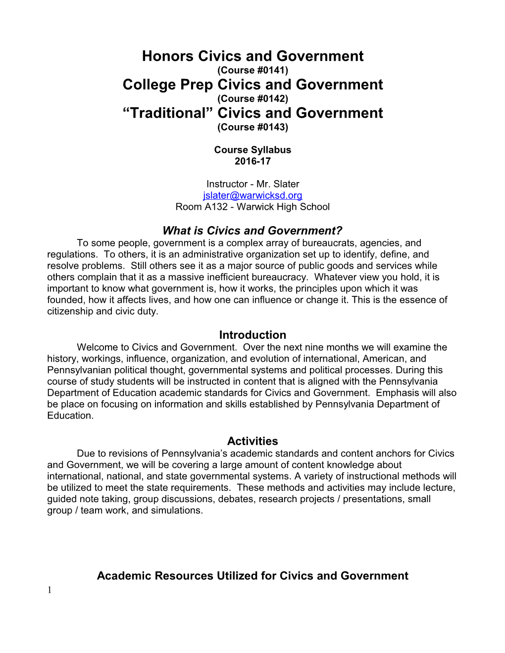 College Prepcivics and Government