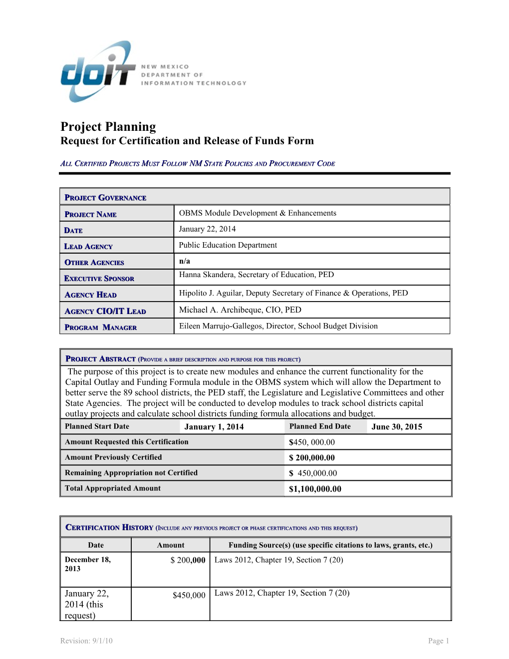 Request for Certification and Release of Funds Form s4