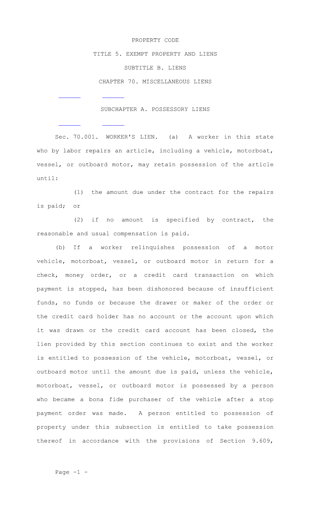 Title 5. Exempt Property and Liens