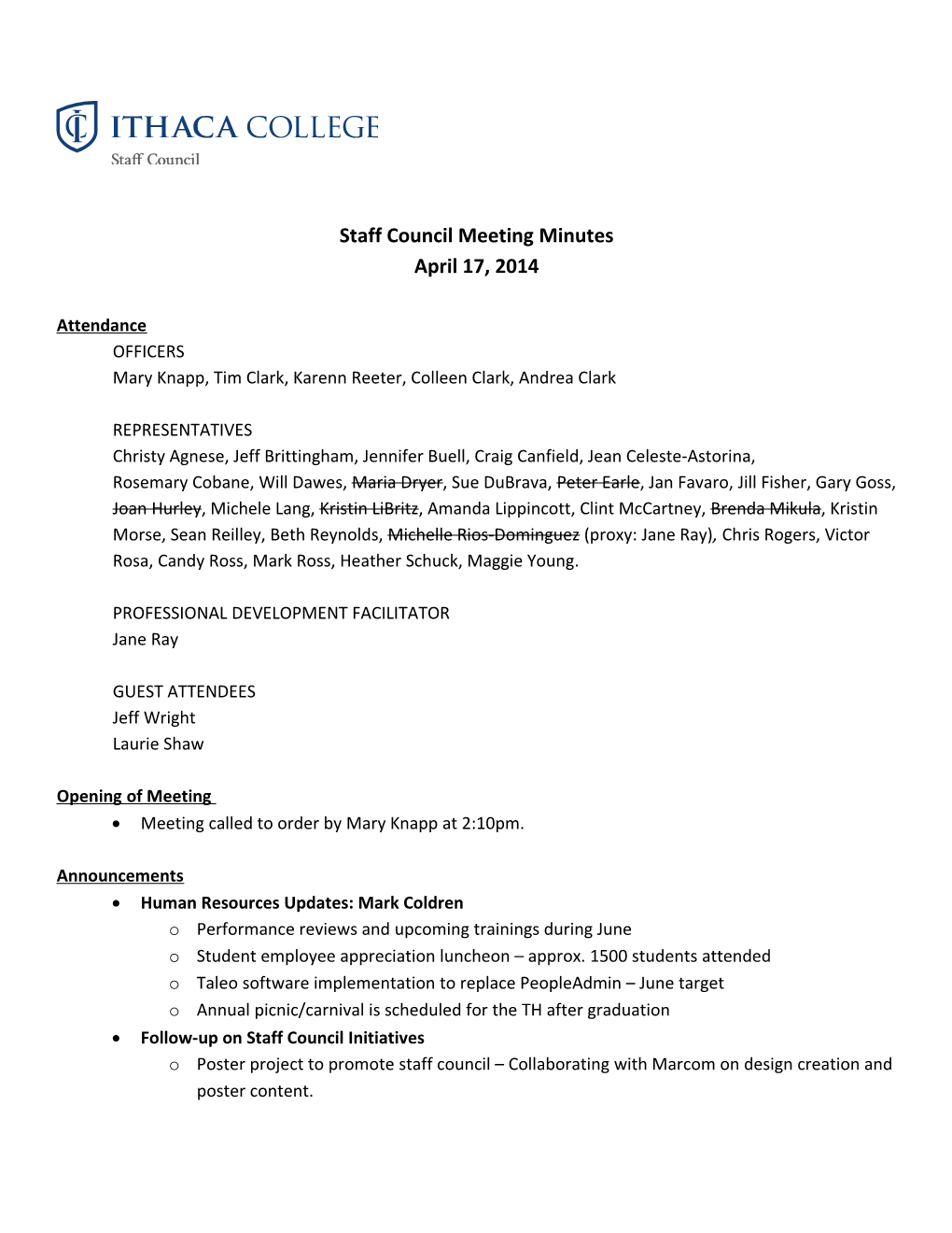 Staff Council Meeting Minutes s4