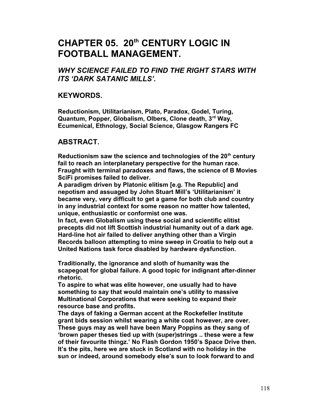 20Th Century Logic in Football Management