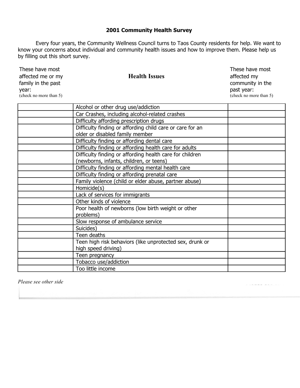 2001 Community Health Survey